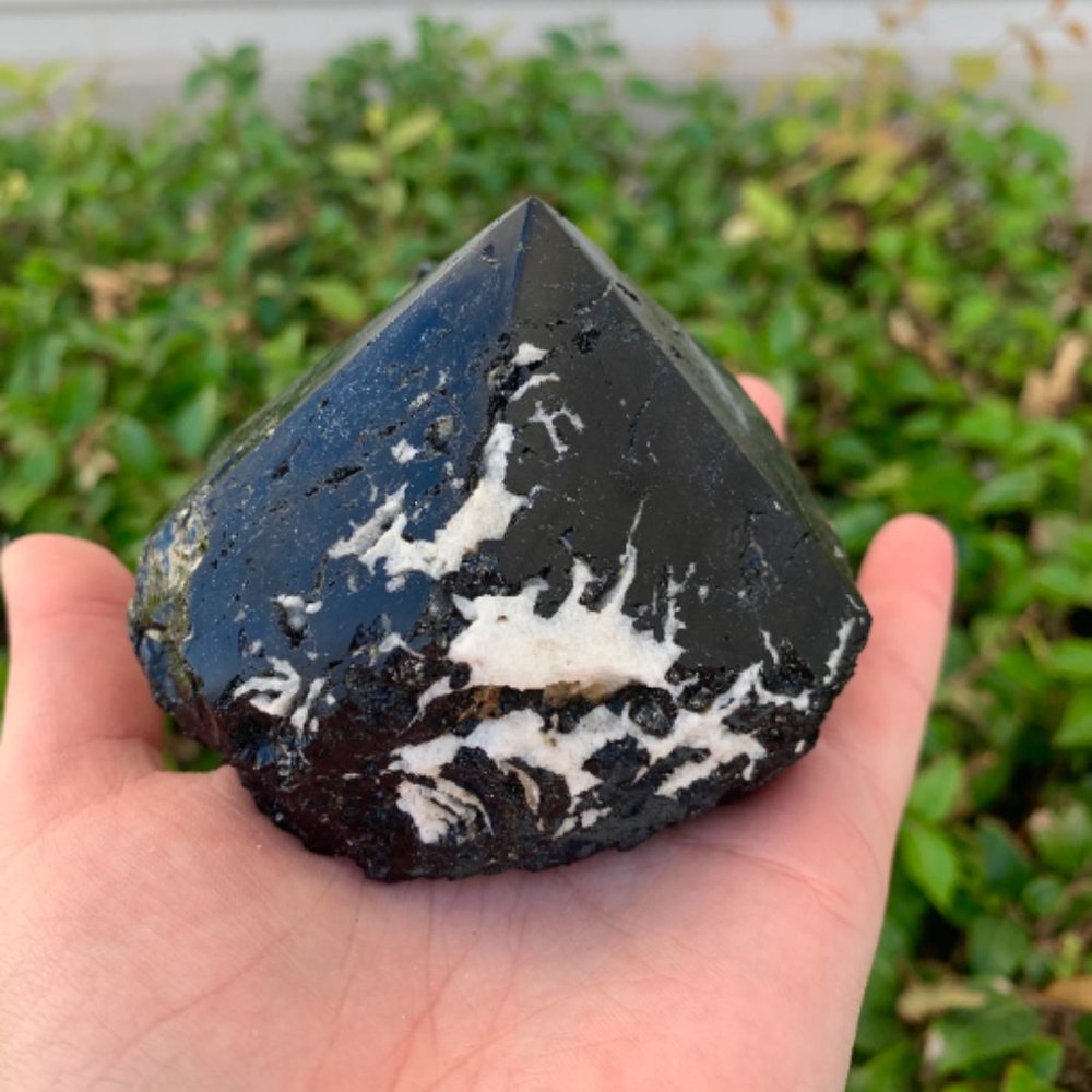 Black Tourmaline Polished Point, Crystal Grid Point, Boho Decor, Grounding Stone